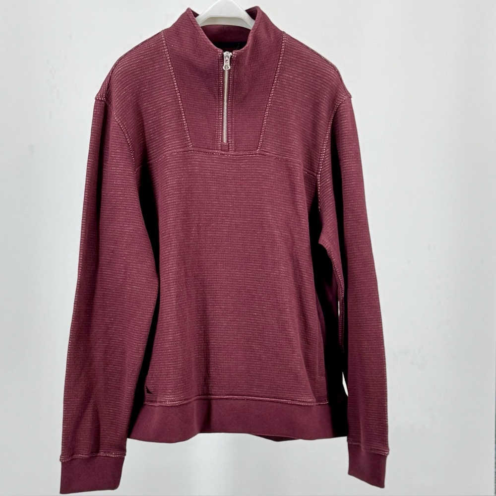 UNTUCKit Men’s Verzaro Maroon Quarter Zip Cotton Blend Sweater Kangaroo Pocket L